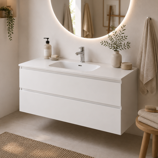 Meuble de salle de bain suspendu STEP Blanc Mat - Sanizeo