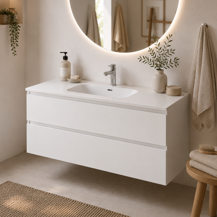 Meuble de salle de bain suspendu STEP Blanc Mat - Sanizeo