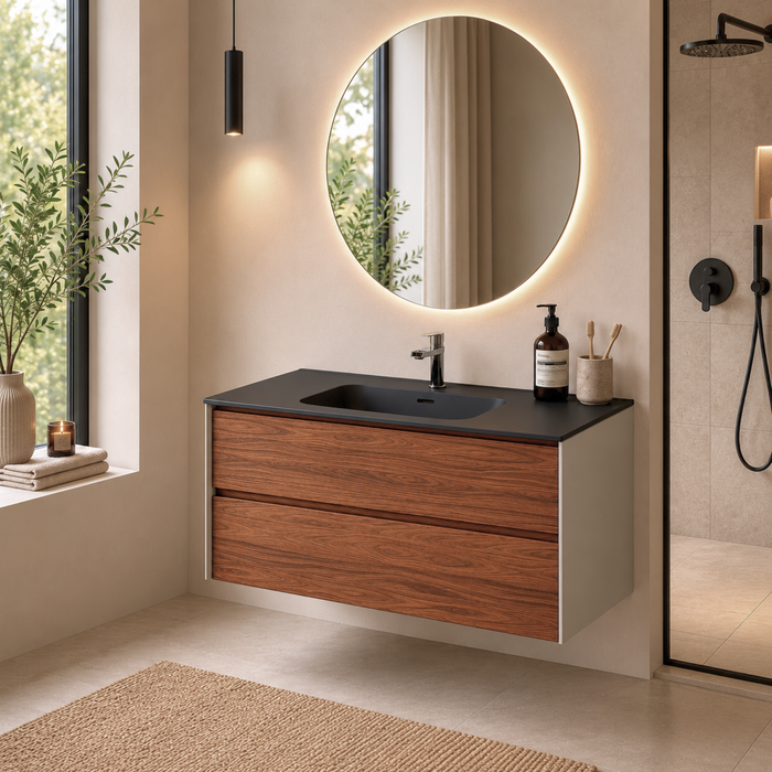 Meuble de salle de bain suspendu COOL Blanc et Noyer