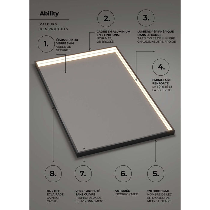 Miroir Lumineux Anti-Buée Tri-LED ABILITY - Sanizeo