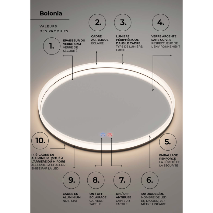 Miroir Lumineux Anti-Buée LED BOLONIA