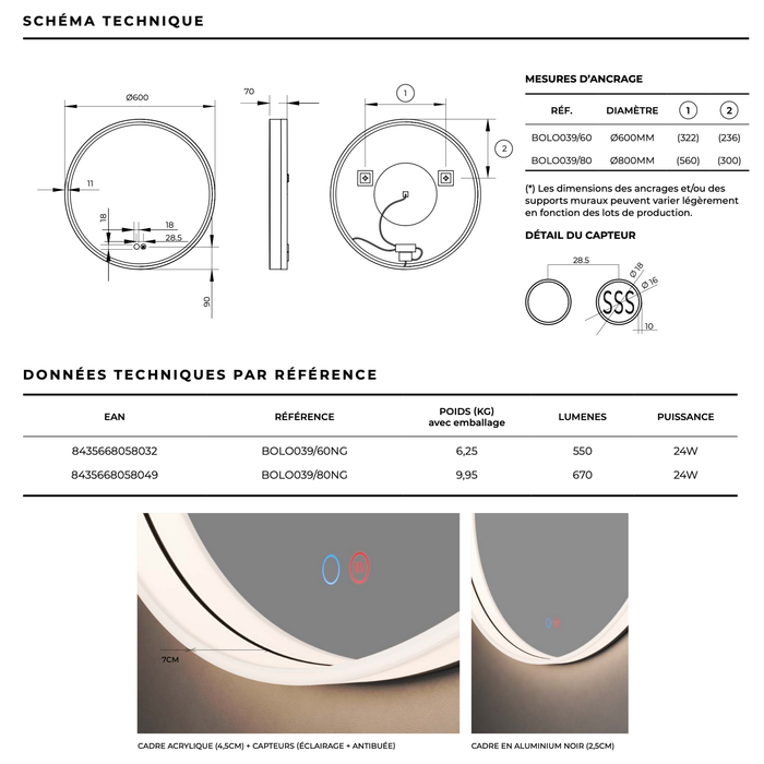 Miroir Lumineux Anti-Buée LED BOLONIA