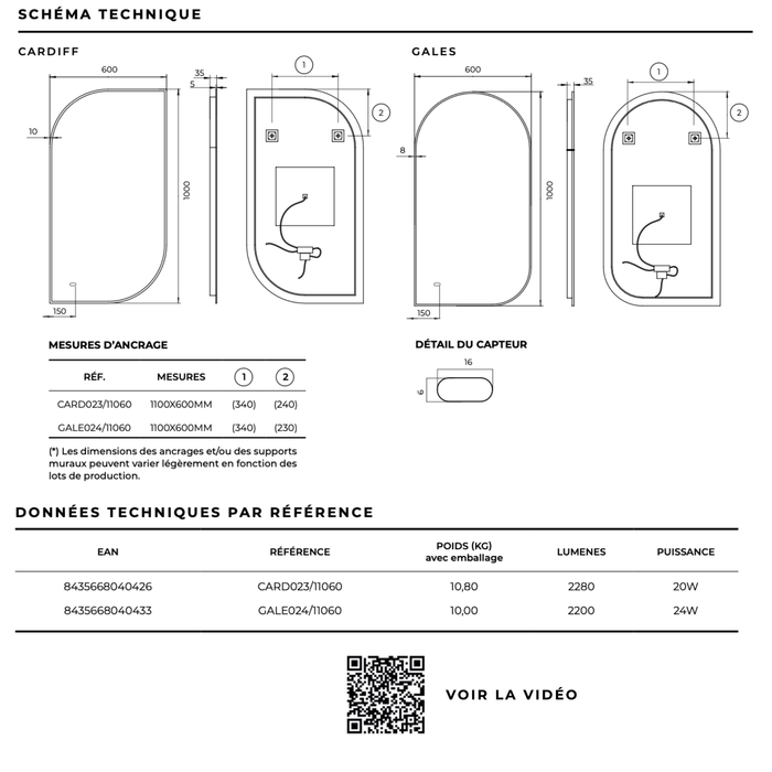 Miroir Lumineux Anti-Buée LED GALLES
