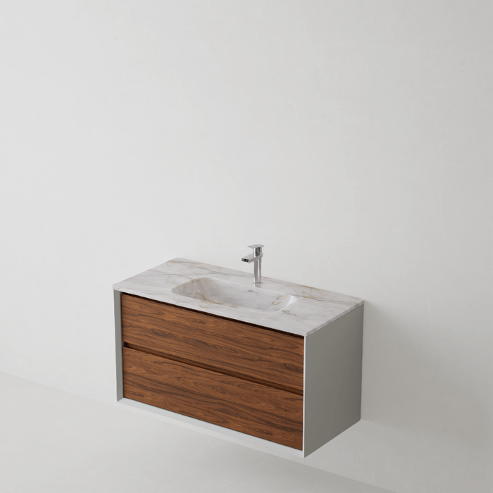 Meuble de salle de bain suspendu COOL Blanc et Noyer