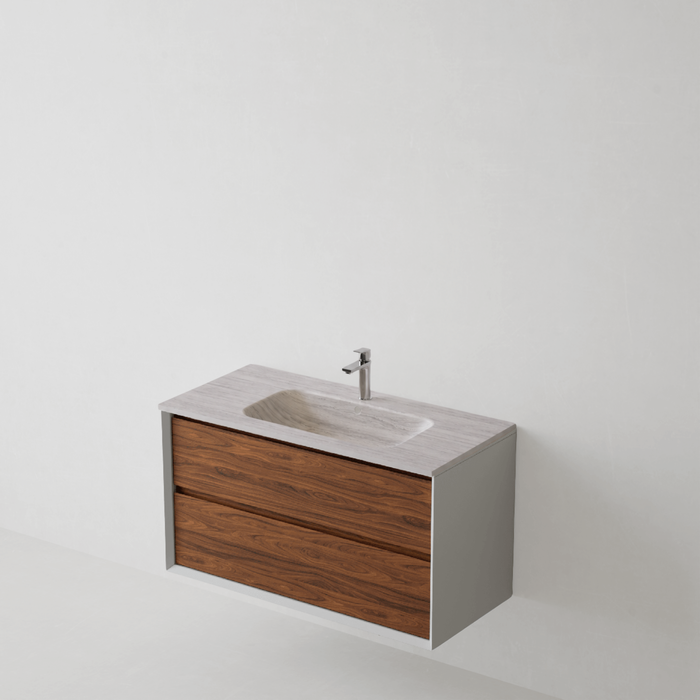 Meuble de salle de bain suspendu COOL Blanc et Noyer