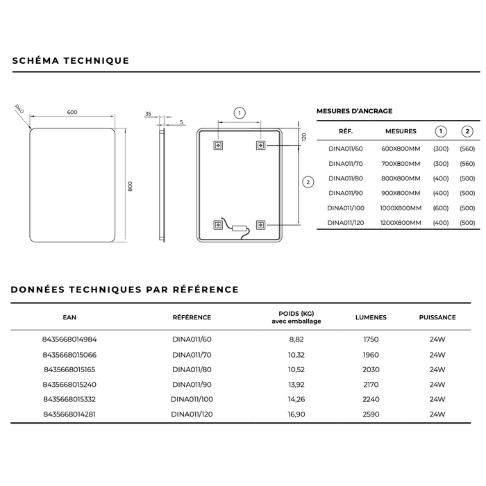 Miroir Lumineux LED DINAMARCA