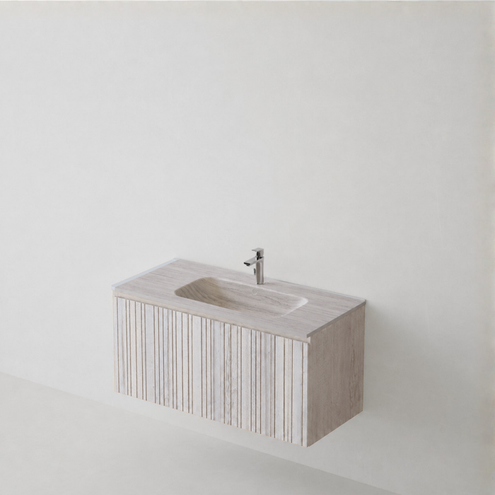 Meuble Suspendu FER 1 Coloris Blanc NOFER Sanizéo DECOSAN - Vasque LANICOR Porcelaine Taupe