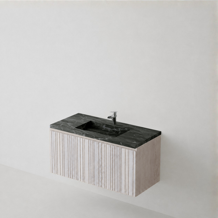 Meuble Suspendu FER 1 Coloris Blanc NOFER Sanizéo DECOSAN - Vasque LANIC Porcelaine Marbré Noir
