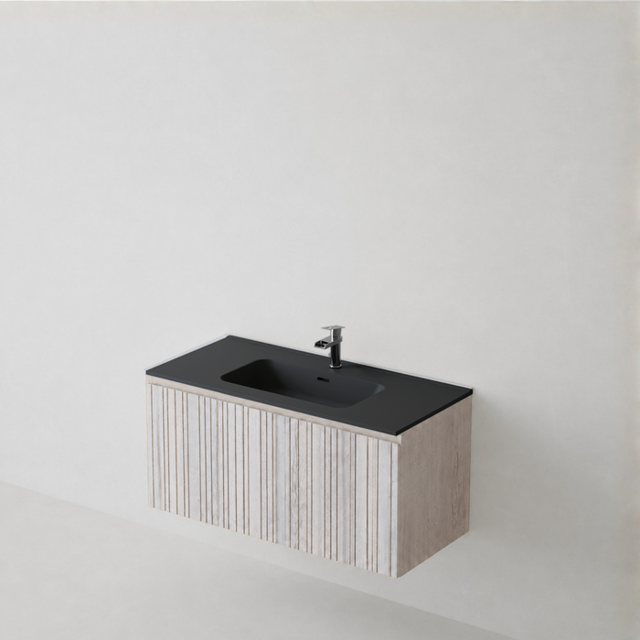 Meuble Suspendu FER 1 Coloris Blanc NOFER Sanizéo DECOSAN - Vasque VOLTERRA Céramique Noir Mat