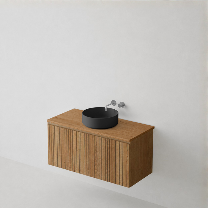 Meuble Suspendu FER 1 Coloris Bois NOFER Sanizéo DECOSAN - Vasque à poser ROLL Céramique Noir Mat