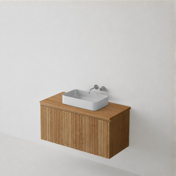Meuble Suspendu FER 1 Coloris Bois NOFER Sanizéo DECOSAN - Vasque à poser TAN Céramique Blanc Brillant