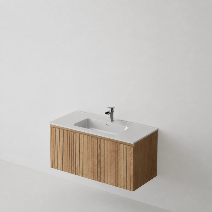 Meuble Suspendu FER 1 Coloris Bois NOFER Sanizéo DECOSAN - Vasque VOLTERRA Céramique Blanc Brillant
