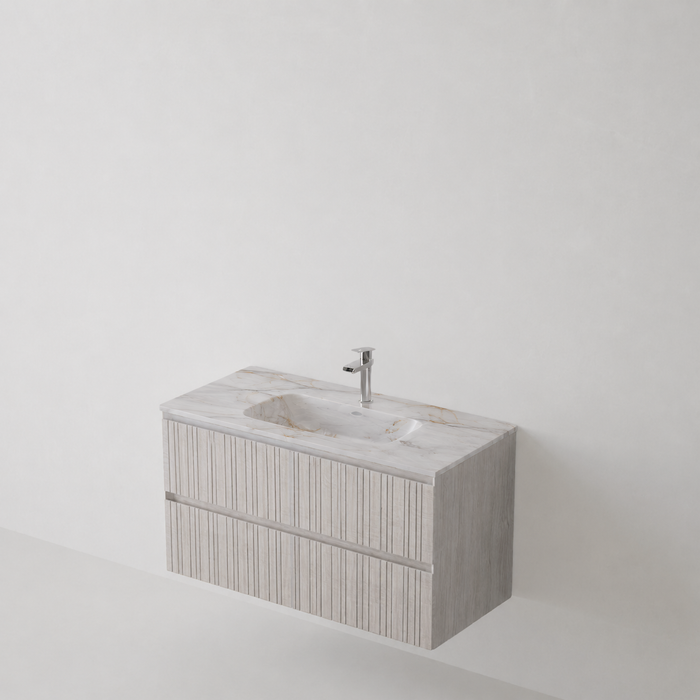 Meuble Suspendu FER Coloris Blanc NOFER Sanizéo DECOSAN - Vasque LANICOR Porcelaine Marbré Blanc