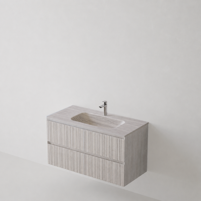 Meuble Suspendu FER Coloris Blanc NOFER Sanizéo DECOSAN - Vasque LANICOR Porcelaine Taupe
