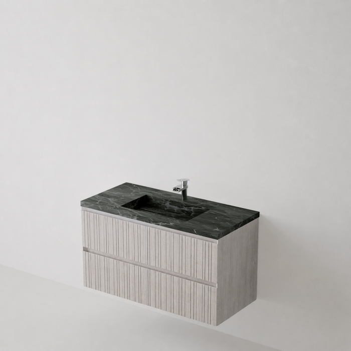 Meuble Suspendu FER Coloris Blanc NOFER Sanizéo DECOSAN - Vasque LANIC Porcelaine Marbré Noir