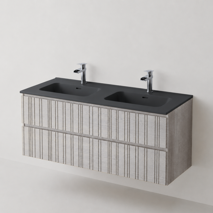 Meuble Suspendu FER Coloris Blanc NOFER Sanizéo DECOSAN - Double Vasque VOLTERRA Noir Mat