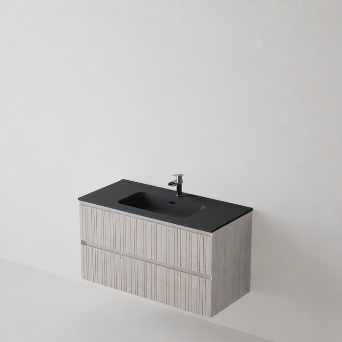 Meuble Suspendu FER Coloris Blanc NOFER Sanizéo DECOSAN - Vasque VOLTERRA Noir Mat