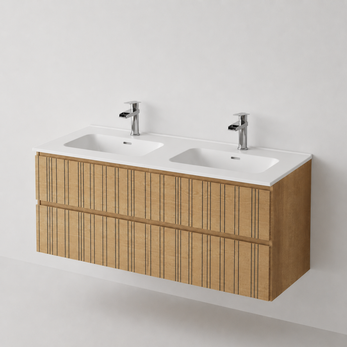 Meuble Suspendu FER Coloris Bois NOFER Sanizéo DECOSAN - Double Vasque VOLTERRA Blanc Mat