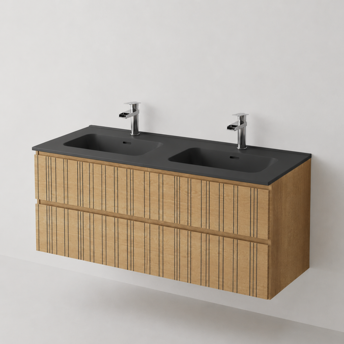 Meuble Suspendu FER Coloris Bois NOFER Sanizéo DECOSAN - Double Vasque VOLTERRA Noir Mat