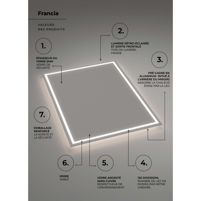 Miroir Lumineux LED FRANCIA