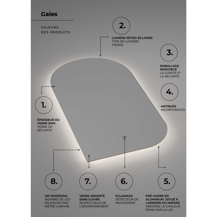 Miroir Lumineux Anti-Buée LED GALLES
