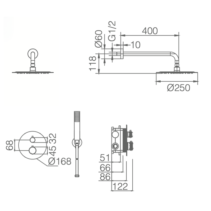 Colonne de Douche Encastrée Thermostatique NAPOLES - Sanizeo