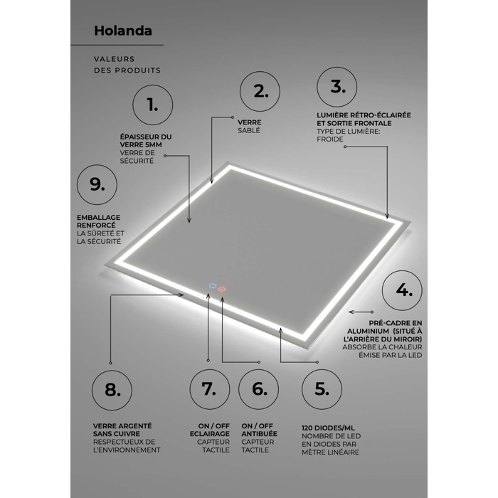 Miroir Lumineux Anti-Buée LED HOLANDA