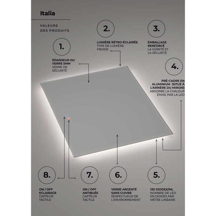 Miroir Lumineux Anti-Buée LED ITALIA