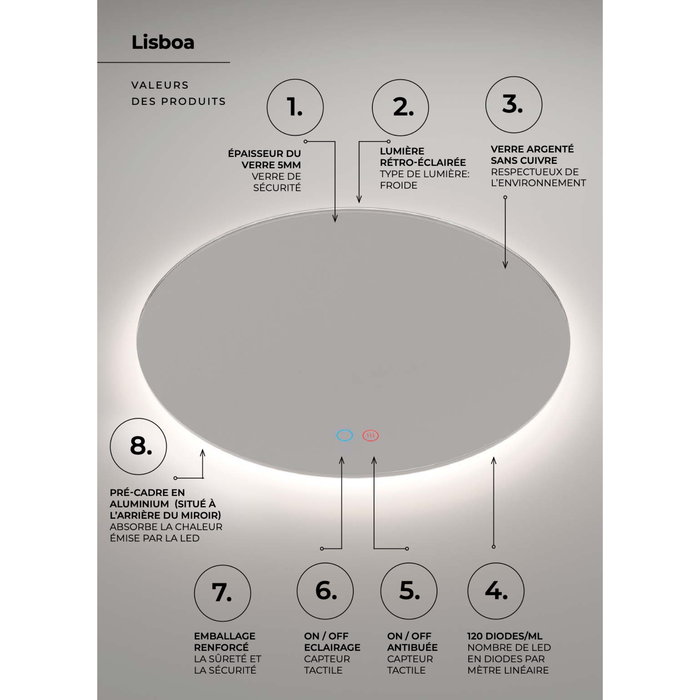 Miroir Lumineux Anti-Buée LED LISBOA