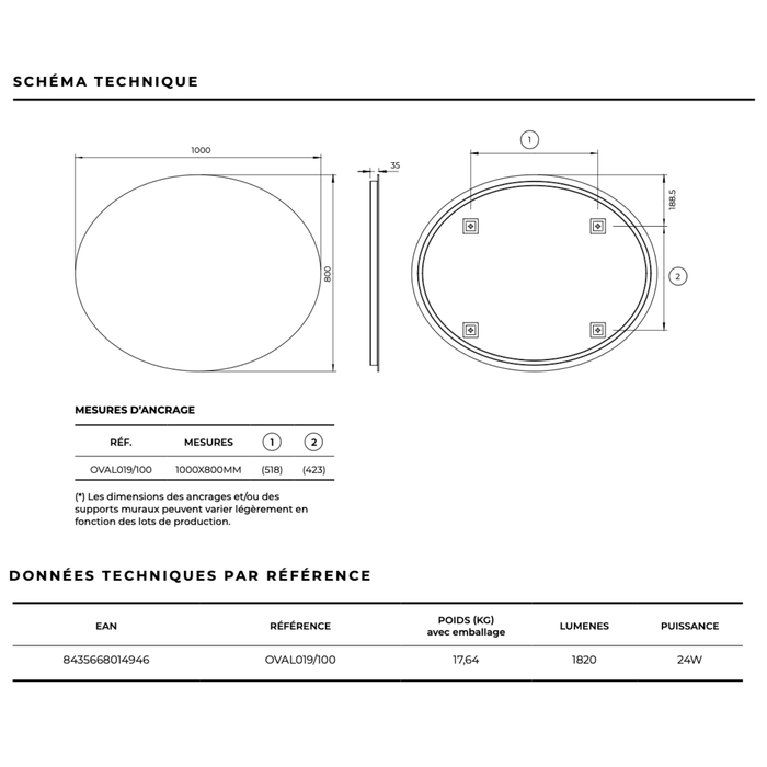 Miroir Lumineux LED OVAL