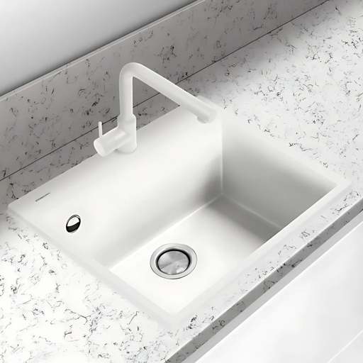 Évier sur plan Métal Quartz Blanc QUADRA - Sanizeo