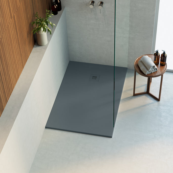 Receveur de douche extra plat 3 cm THOR LAVABERG Anthracite RAL 7016 — installé dans une salle de bain moderne