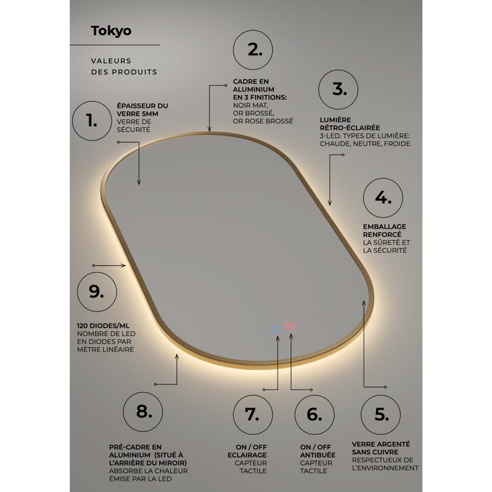 Miroir Lumineux Anti-Buée Tri-LED TOKYO