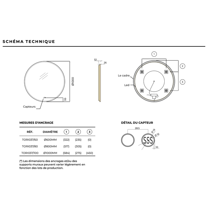 Miroir Lumineux Anti-Buée Tri-LED TORINO - Sanizeo