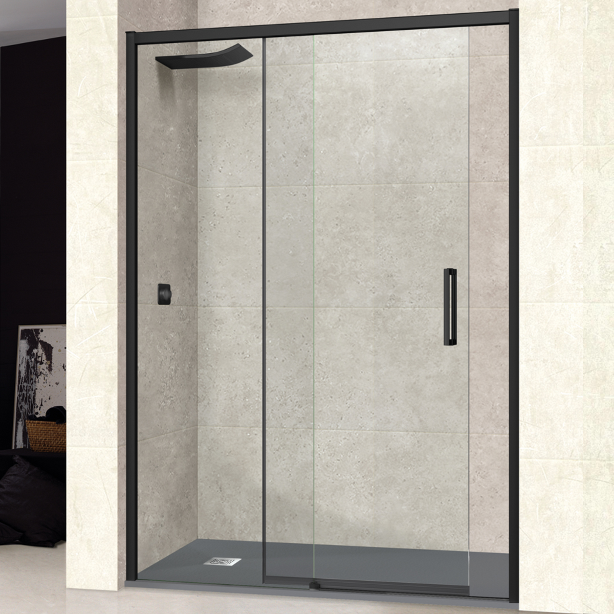 Paroi de Douche VÉZANNES 2P noir sans perçage, anticalcaire | SUPERBAN ...