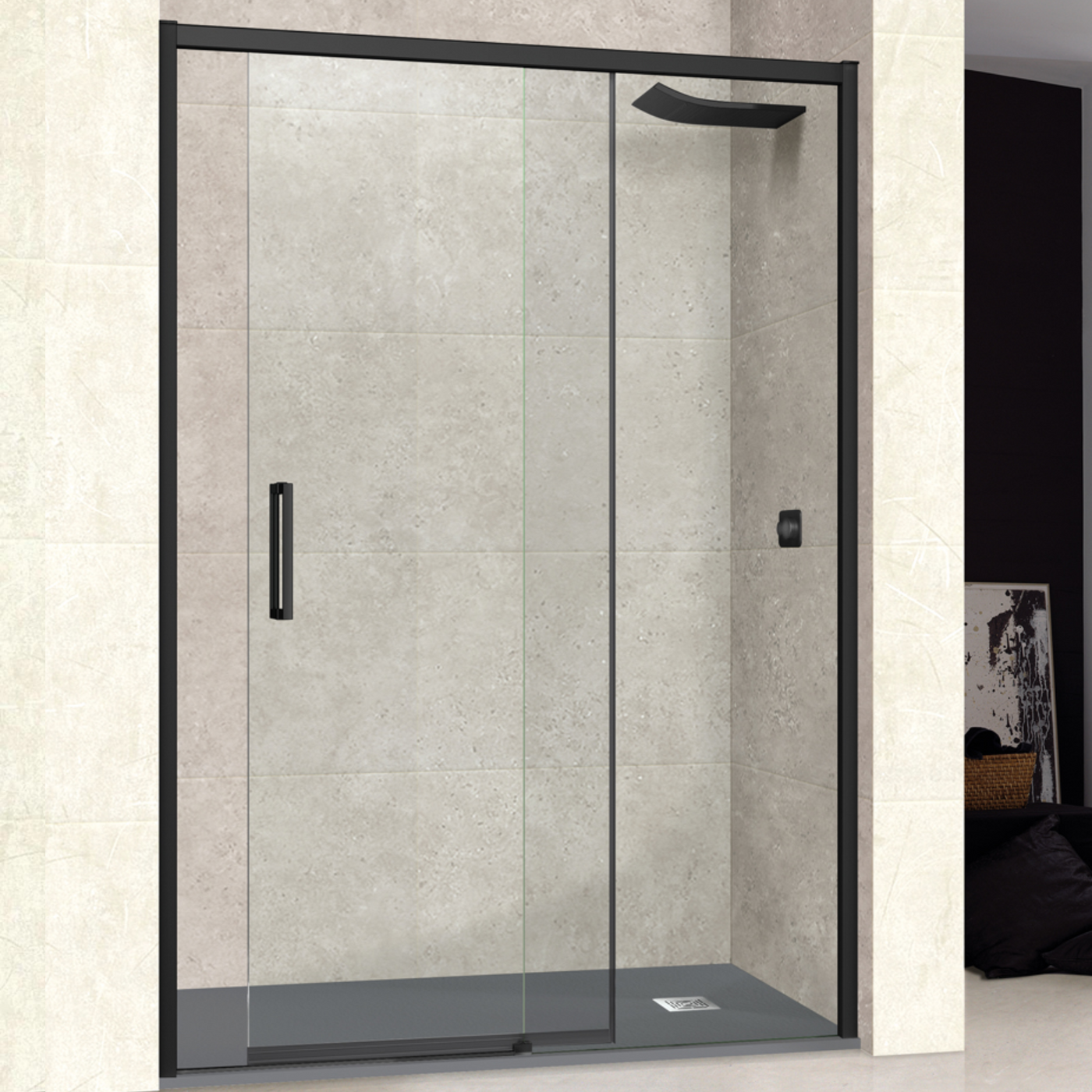 Paroi de Douche VÉZANNES 2P noir sans perçage, anticalcaire | SUPERBAN ...