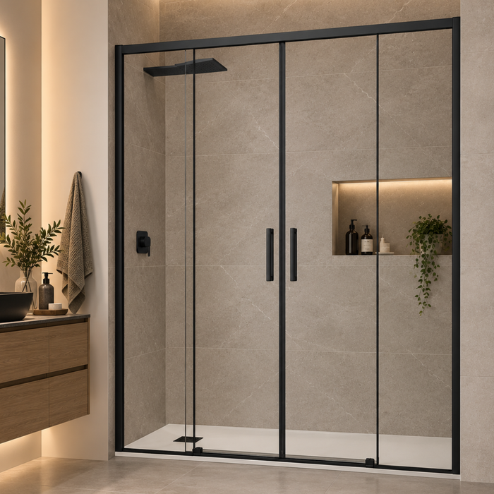Paroi de Douche VÉZANNES 4P Noir Mat - SUPERBAN - Sanizeo
