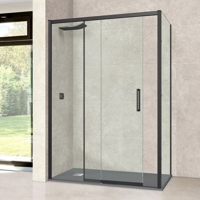 Paroi de Douche VÉZANNES 2PL Noir Mat - Sanizeo