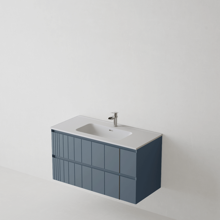 Meuble Suspendu POLE Coloris Bleu Cobal NOFER Sanizéo DECOSAN - Vasque VOLTERRA Blanc Mat